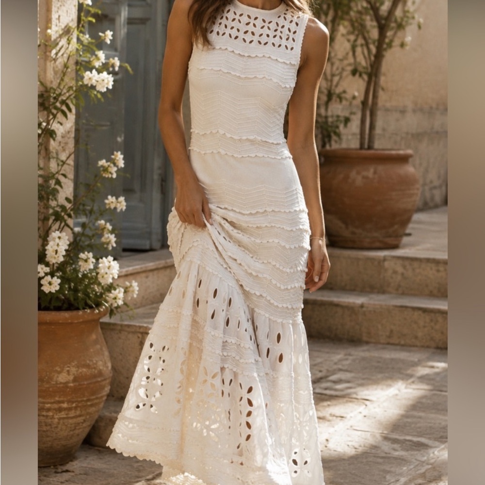 Ulla Johnson Lakshmi Eyelet Scallop Trim Midi Dress